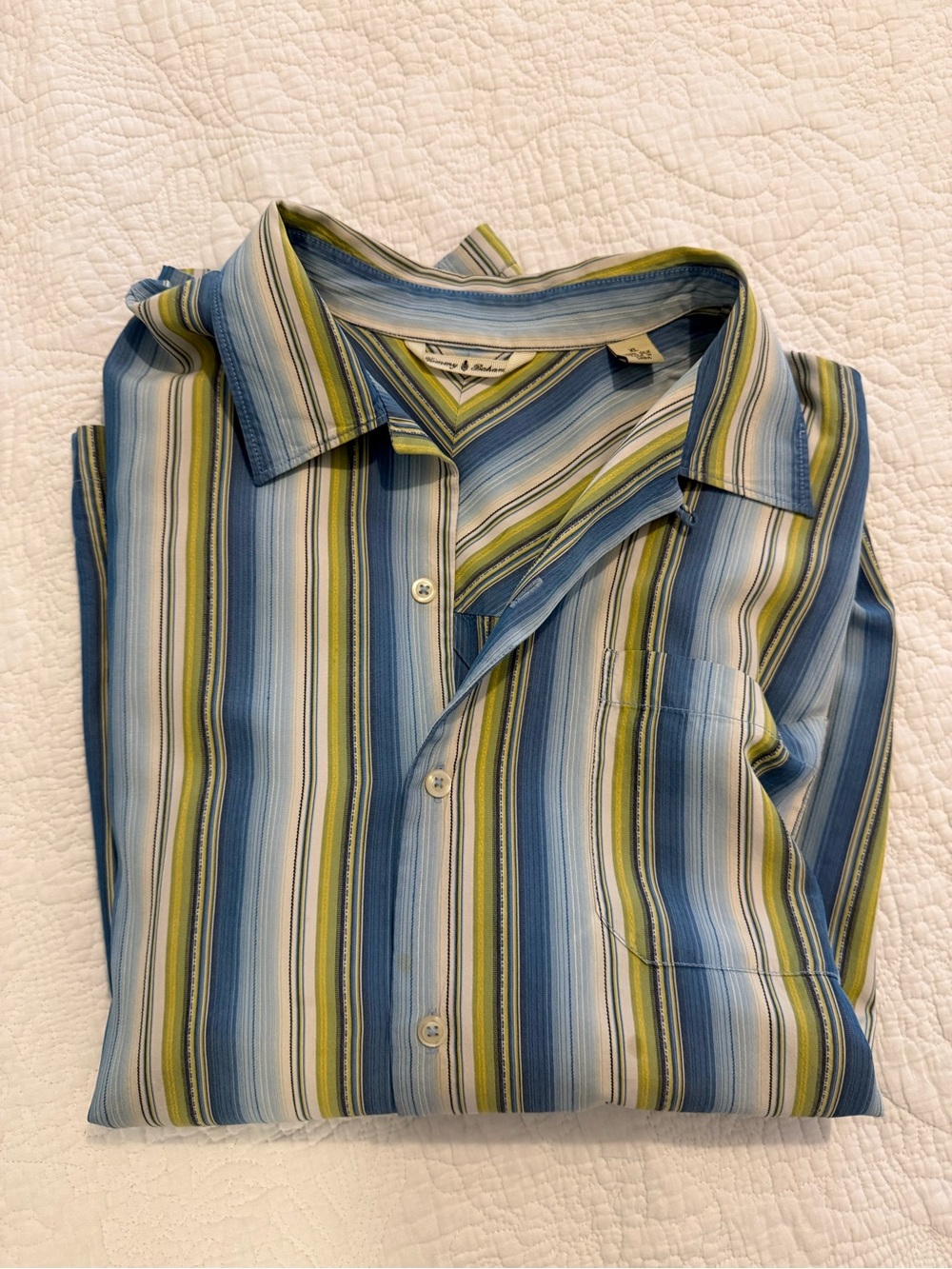 Tommy Bahama Blue, Green & White Striped Short-Sleeve Button Shirt